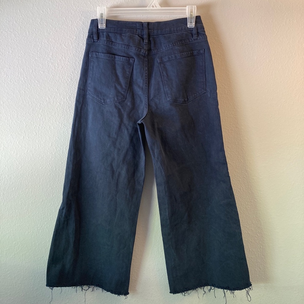 FRAME Navy Wide Leg Cropped Raw Hem Jeans 26 - Picture 7 of 11